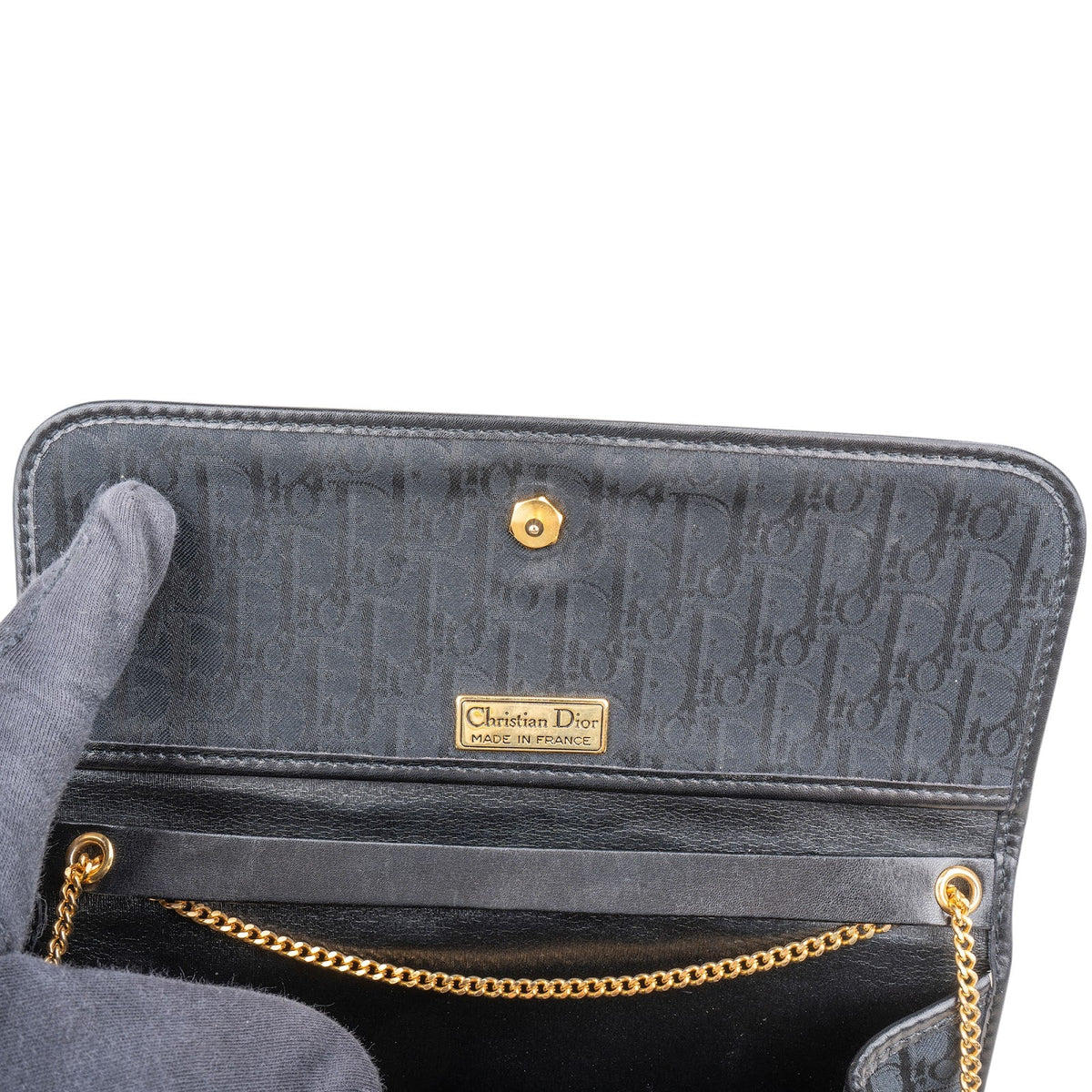 Borsa a tracolla vintage Christian Dior in tela con monogramma Oblique e catena