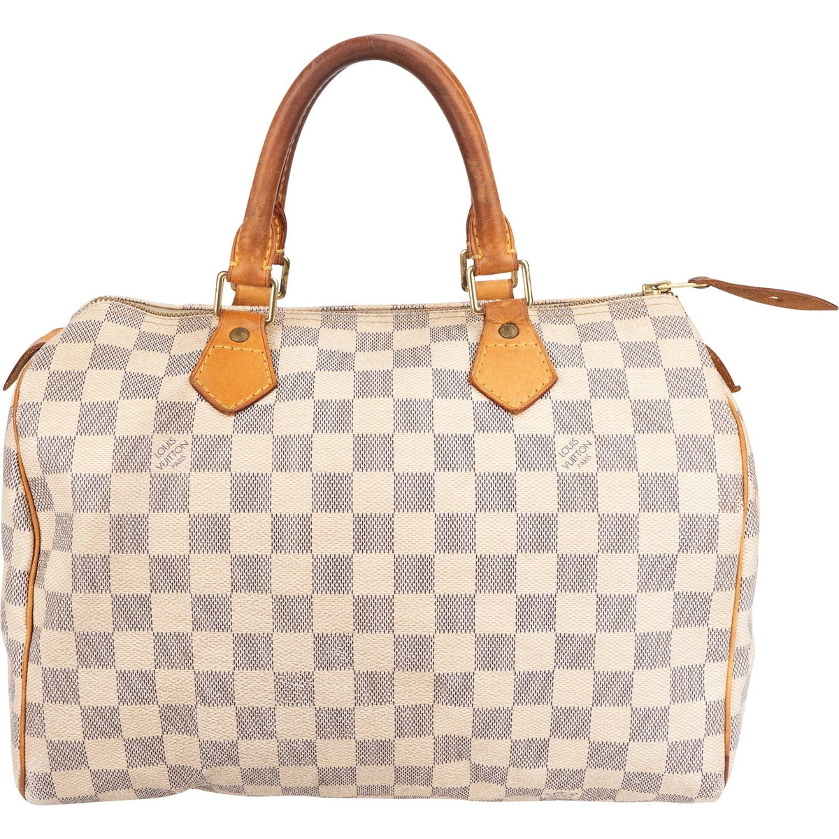 Louis Vuitton Damier Azur Speedy 30 aus Damier Azur Canvas und Vachetta-Leder – Vorderansicht