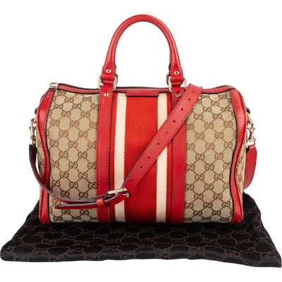 Gucci Monogram GG Canvas Vintage Web Boston Handbag