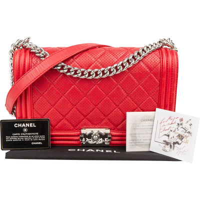 Chanel Quilted Perforated Leather Large Boy Single Flap Crossbody Bag