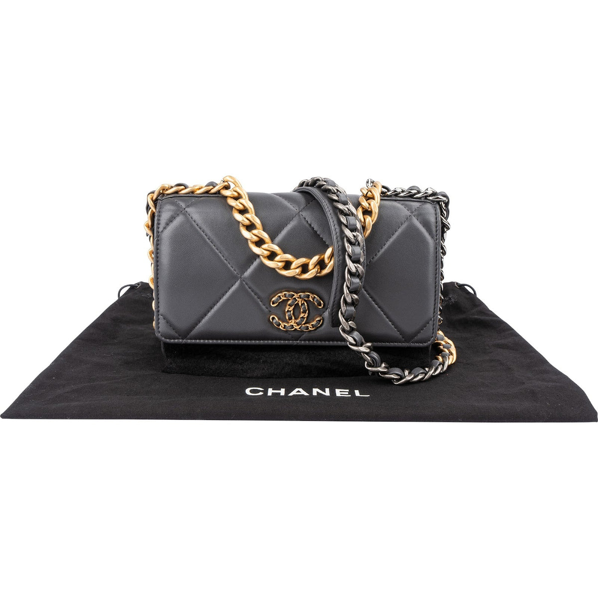 Chanel 19 doorgestikte lamslederen Chanel Wallet On Chain schoudertas