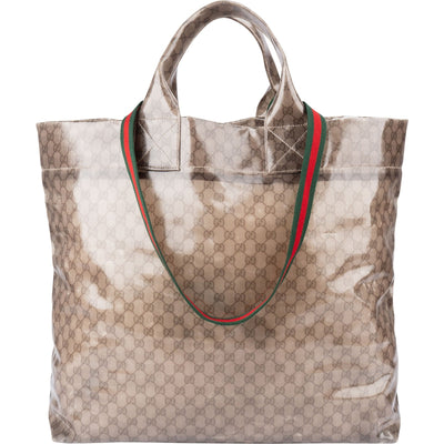 Gucci Monogram GG vinyl Web See-Through Large Tote Travel Shoulder handtas