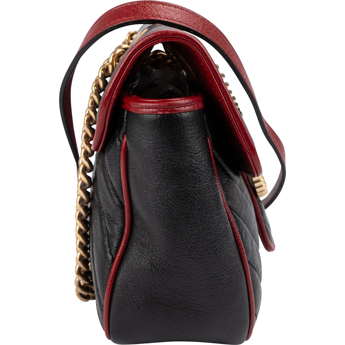 Gucci zwarte Matelassé lederen rode Edges GG Marmont crossbody tas