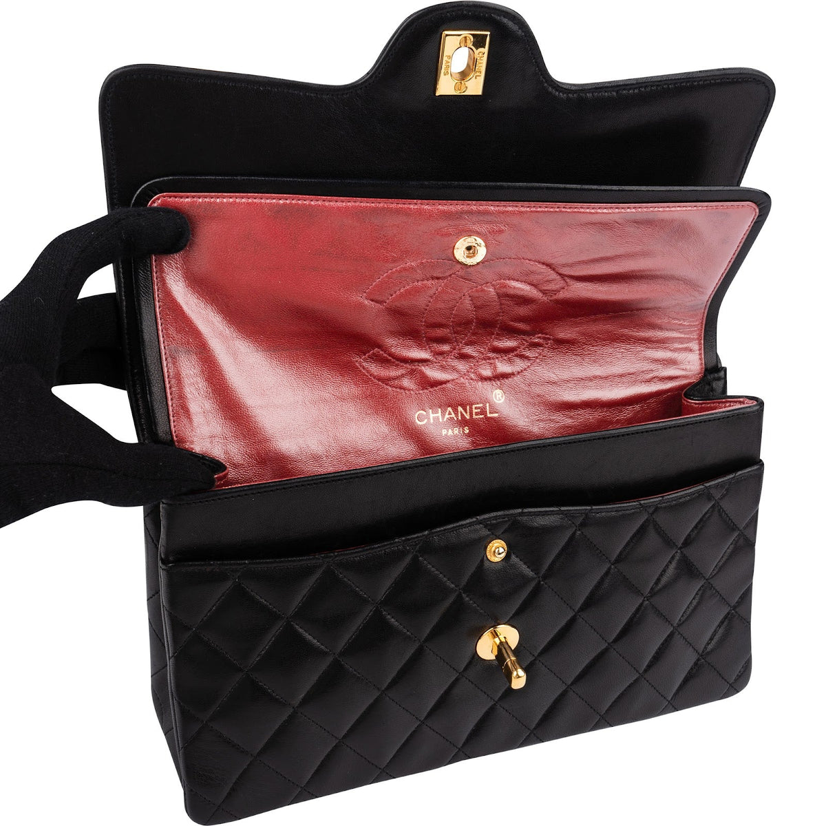 Chanel gewatteerde lamsleren 24K gouden Medium Double Flap schoudertas
