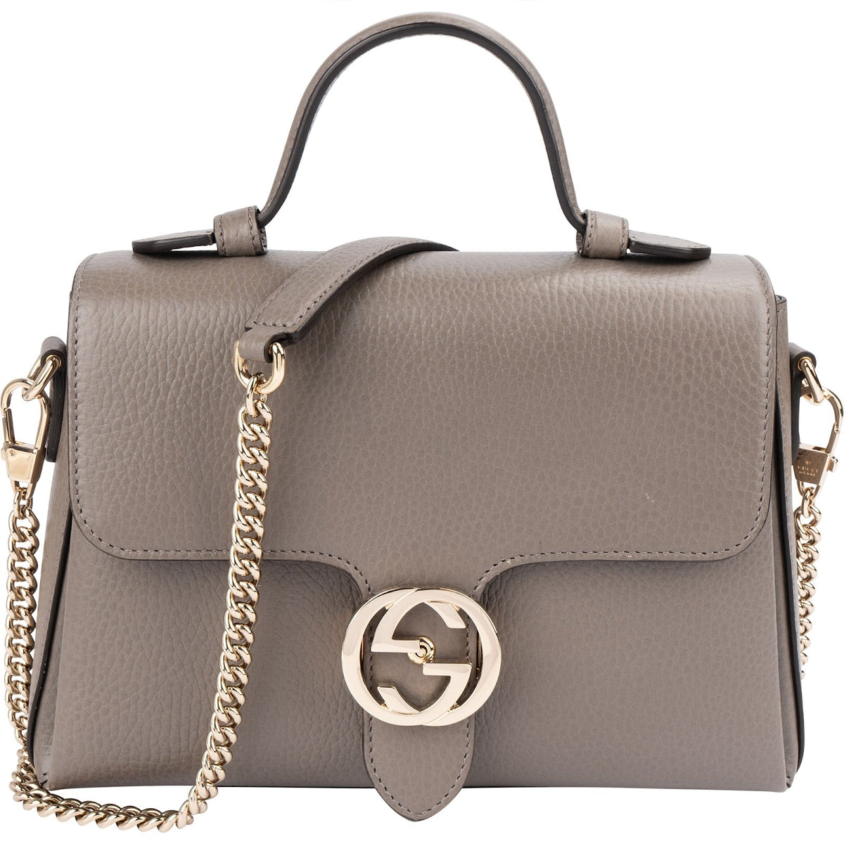 Sac à main Gucci Interlocking GG à poignée en cuir grainé taupe