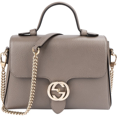 Sac à main Gucci Interlocking GG à poignée en cuir grainé taupe