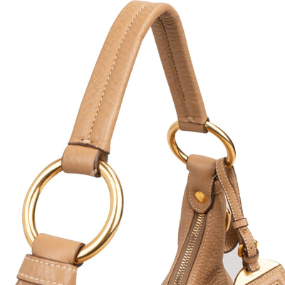 Prada Beige Vitello Daino Leather Buckle Shoulder Bag