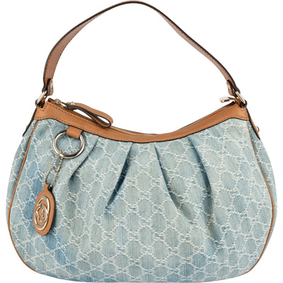 Gucci Denim Monogram GG Sukey Hobo Shoulder Bag