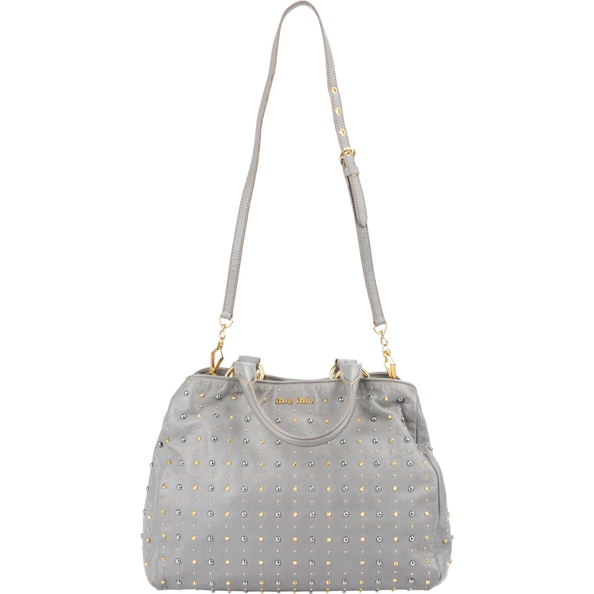 Sac cabas Miu Miu Studded en cuir gris