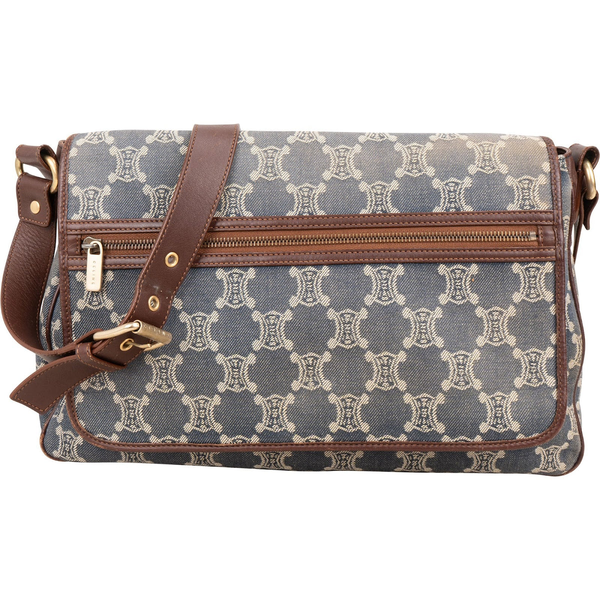 Celine Monogram Macadam Denim Messenger aus Denim und Leder – Vorderansicht