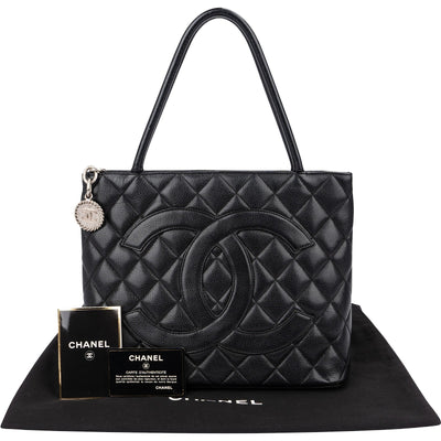 Chanel Quilted Caviar Leather Medallion CC Tote Handbag