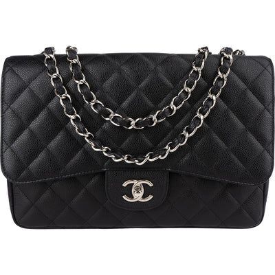 Chanel Quilted Caviar Leather Palladium Jumbo Single Flap Crossbody Bag