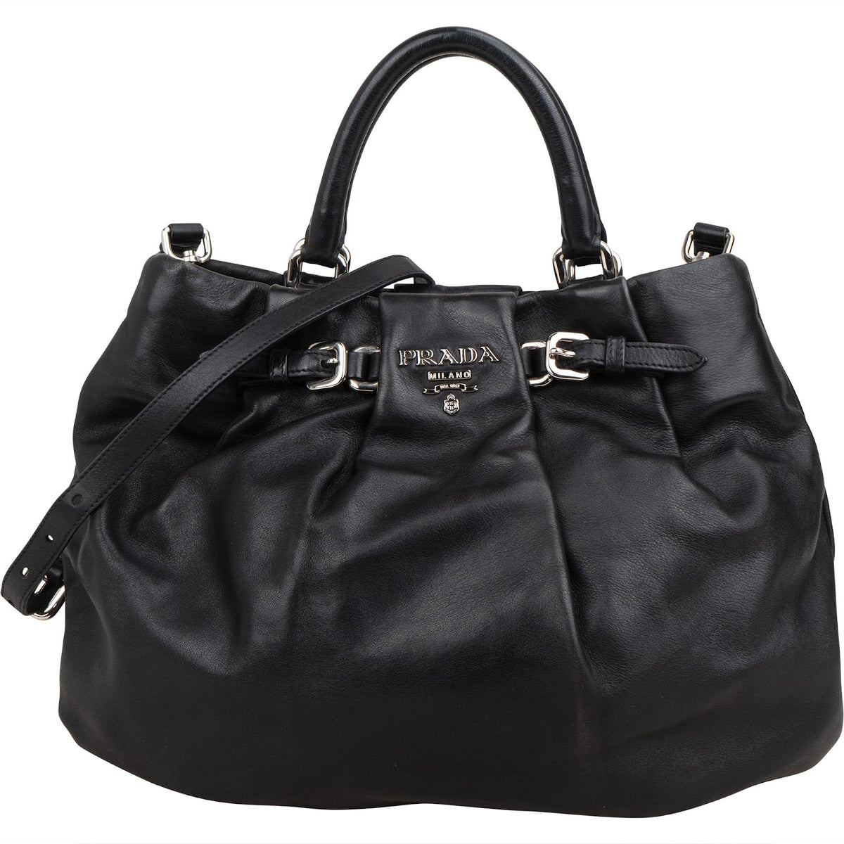 Prada zwarte Soft kalfsleren Gathered Belt Hobo schoudertas