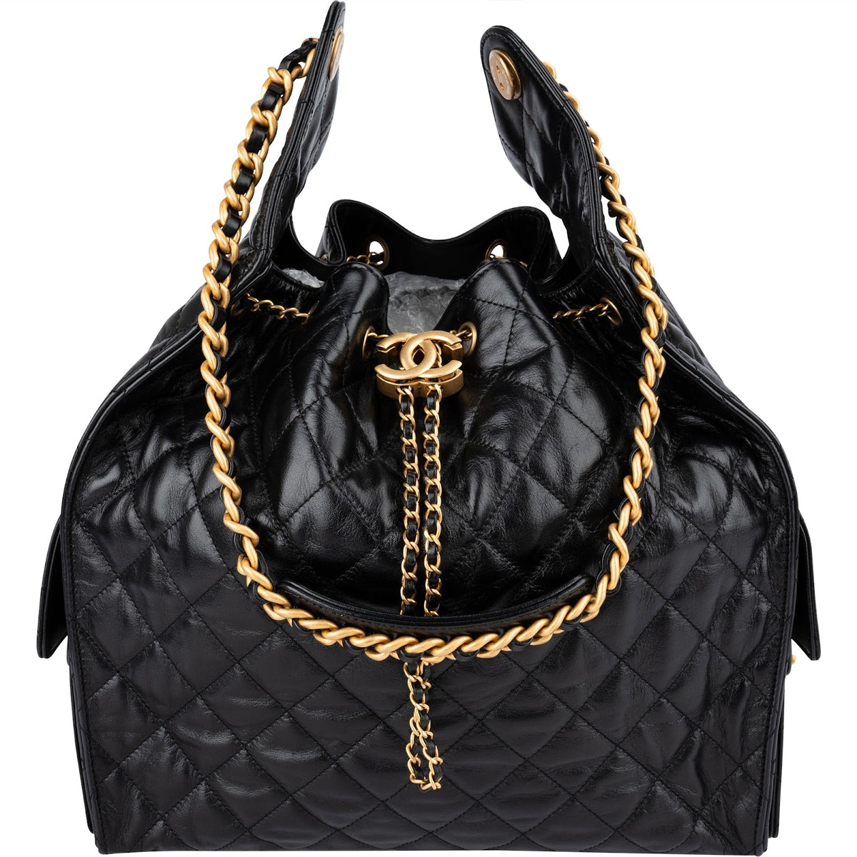 Chanel 25 Medium gewatteerde lamsleren bucket-schoudertas met trekkoord