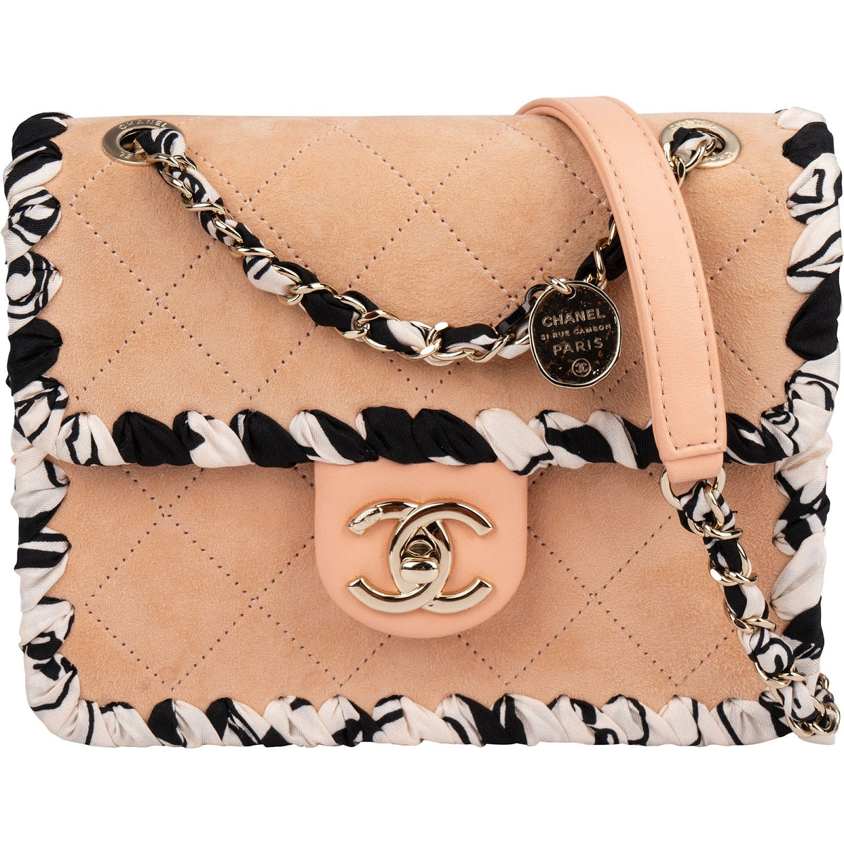Chanel Stitching Mini Rectangular Single Flap aus Leder und Stoff – Vorderansicht