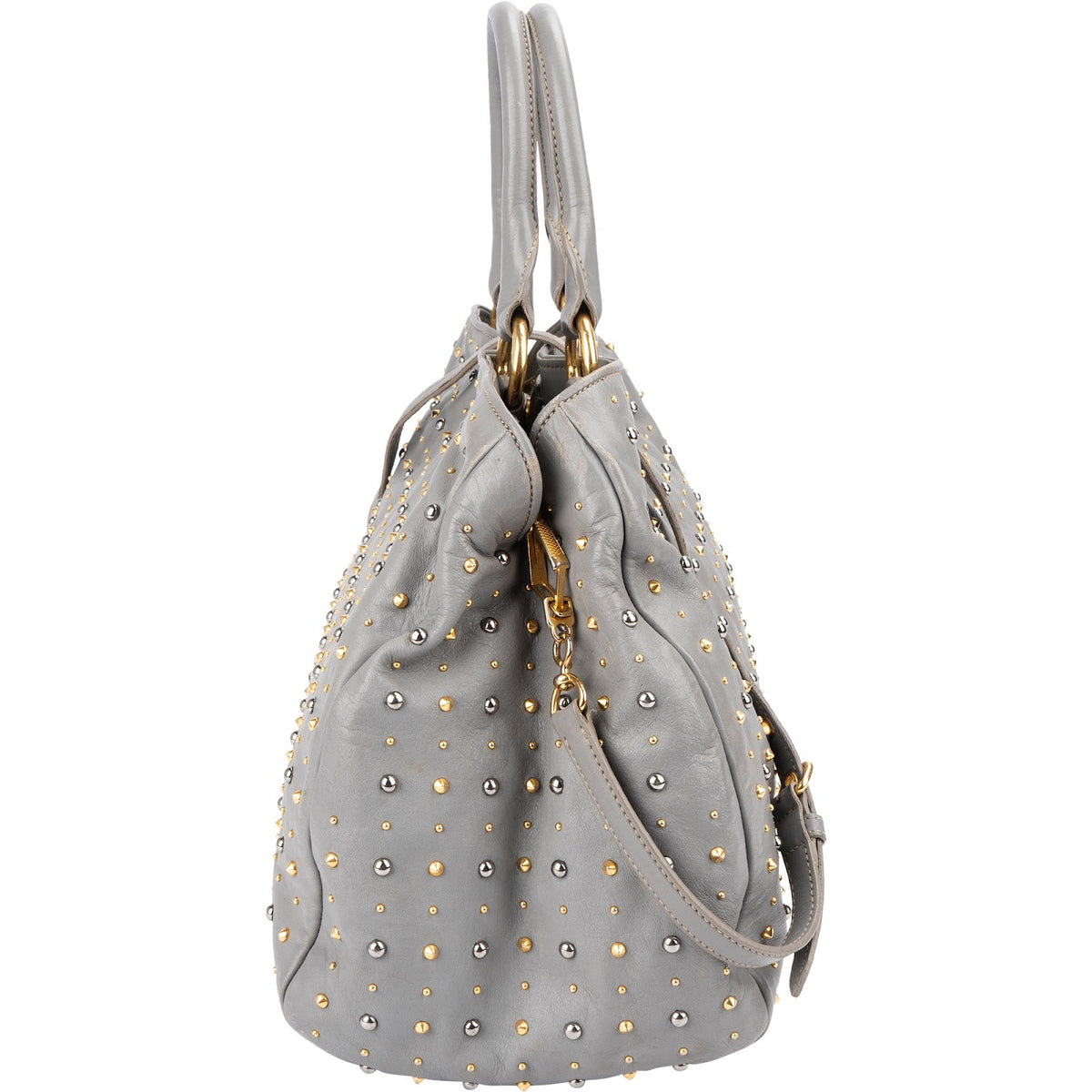 Sac cabas Miu Miu Studded en cuir gris