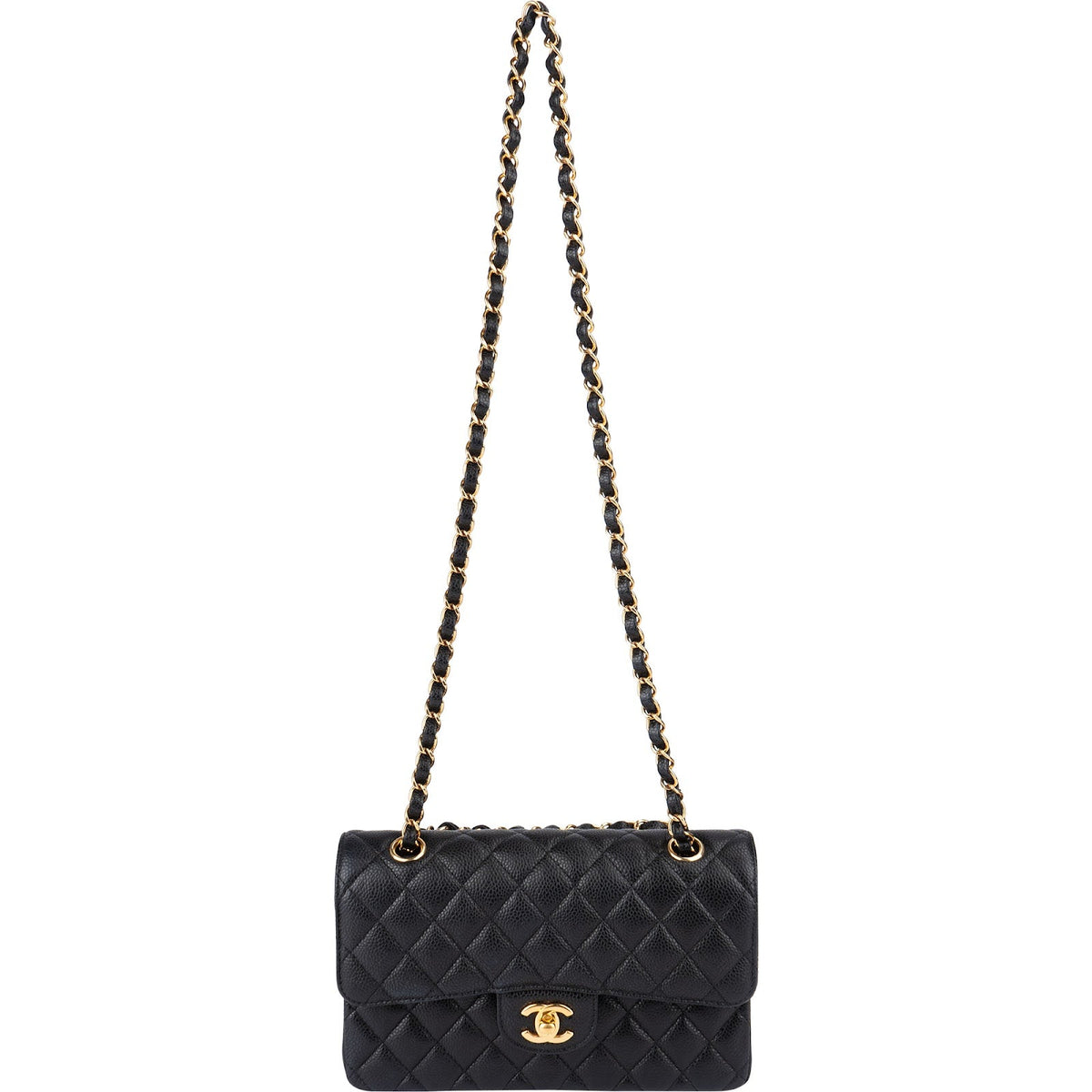 Chanel Quilted Caviar Leather Gold Small Double Flap Shoulder Bag