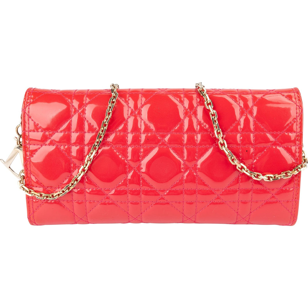 Sac bandoulière Wallet On Chain Christian Dior en cuir verni motif Cannage
