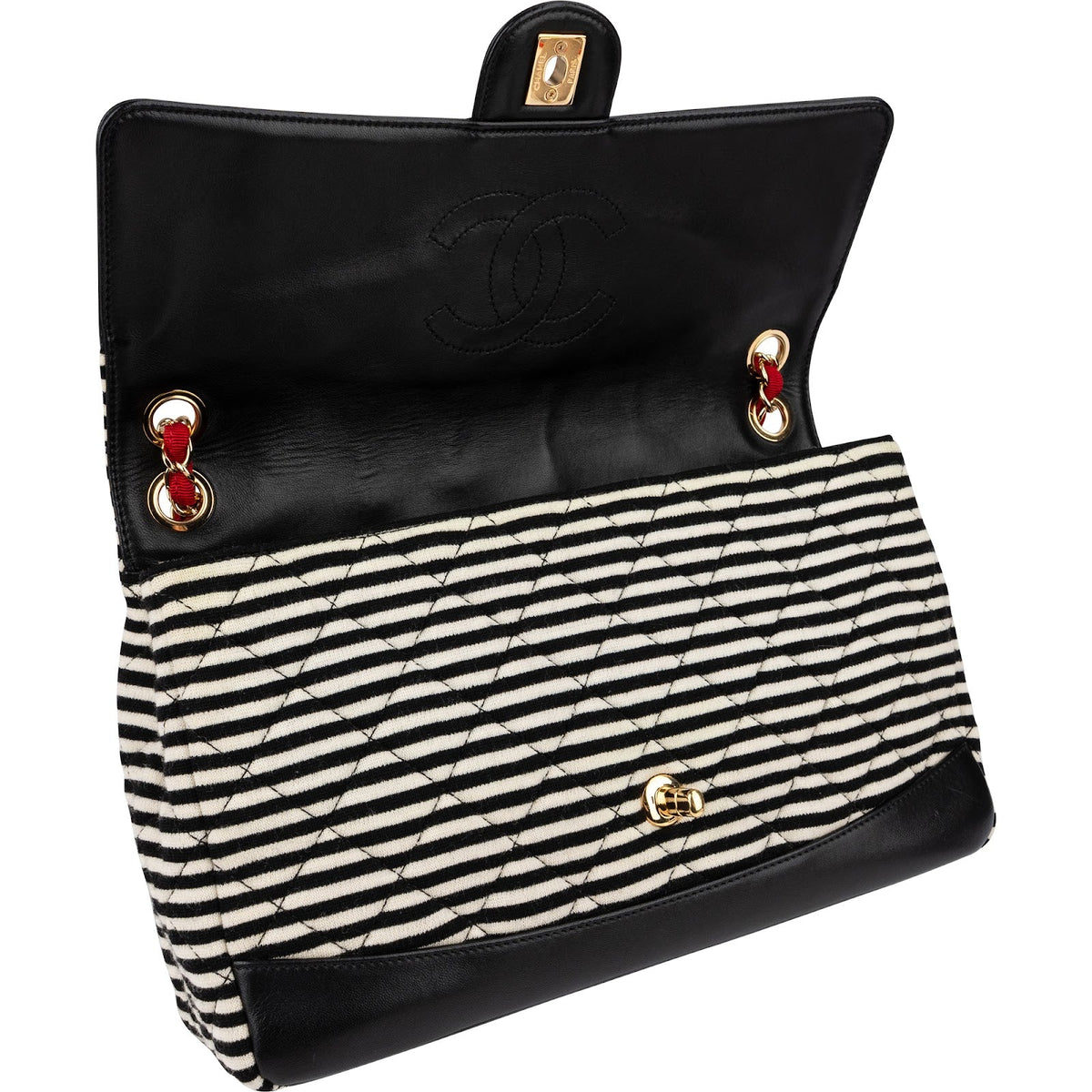 Chanel Striped Baumwolle Single Flap Umhängetasche, Bild 12 von 14
