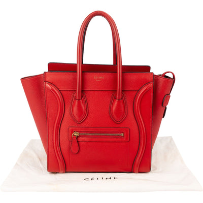 Celine Red Drummed Calfskin Leather Luggage Handbag