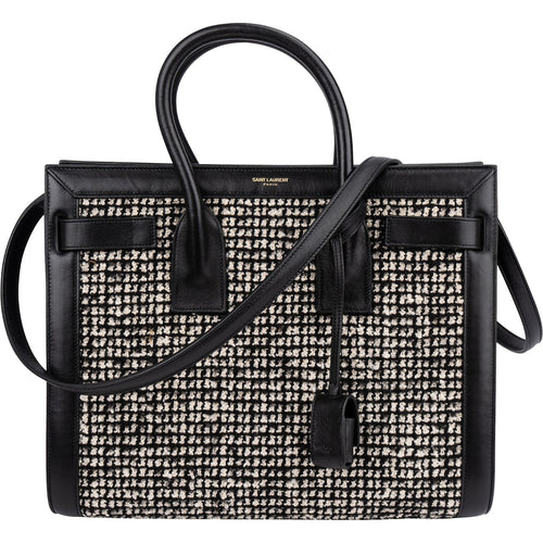 Saint Laurent Tweed & Leather Sac de Jour Handbag