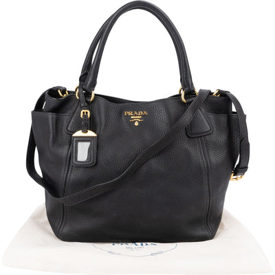 Prada Black Vitello Daino Leather Tote Handbag