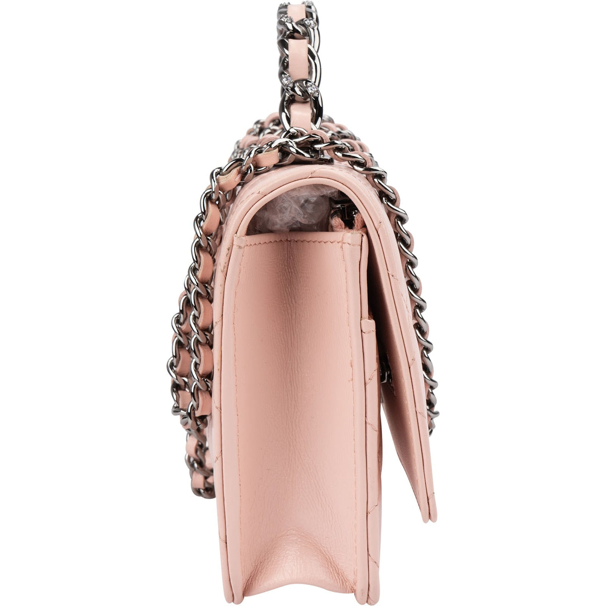 Sac bandoulière Chanel Crystal Wallet On Chain à poignée en cuir d'agneau matelassé rose