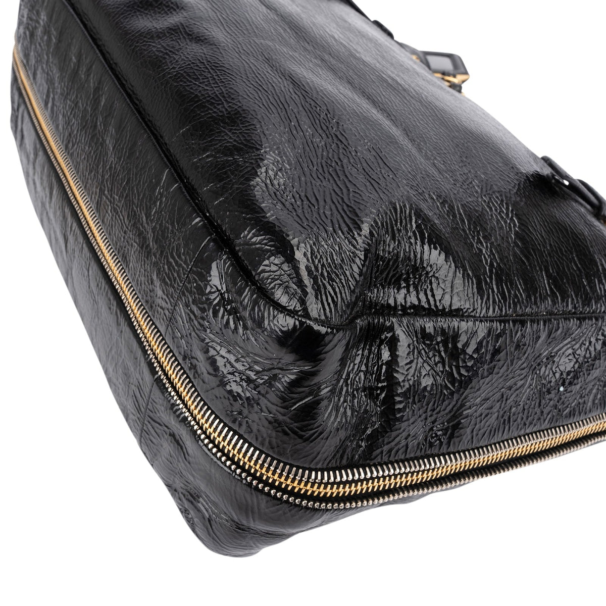 Prada Crinkled Vernice Naplak Leather Zip Around Tote Shoulder Bag