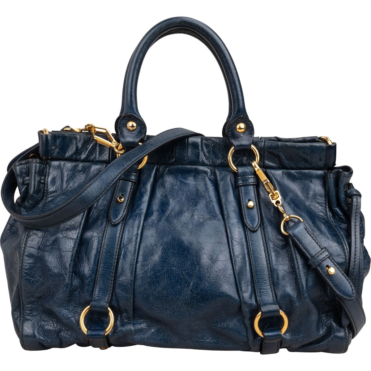 Miu Miu Navy Vitello Lux Leather Satchel Handbag