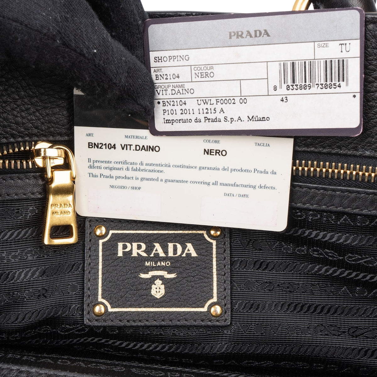 Prada Schwarz Vitello Daino Leder Tote, Bild 11 von 12