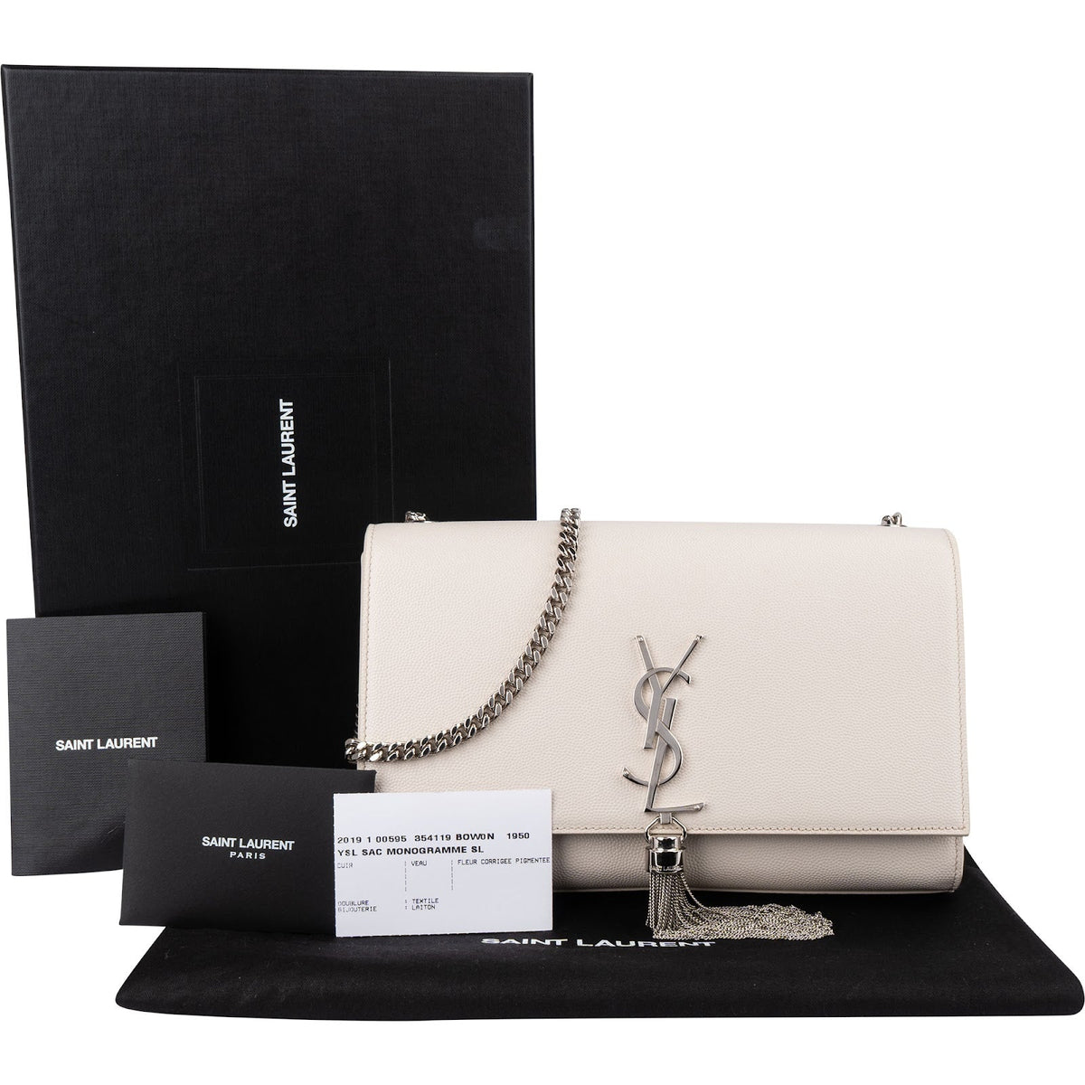 Bolso bandolera Kate de Saint Laurent en piel granulada con borla y cadena