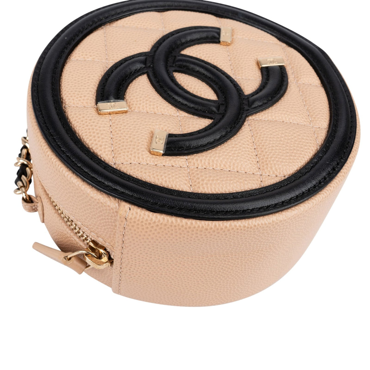 Borsa a tracolla rotonda Chanel Filigree CC in pelle caviar trapuntata