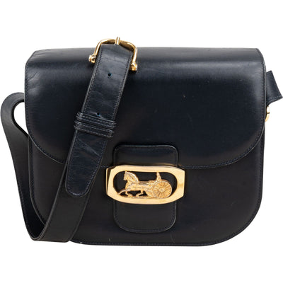 Céline Navy Box Calf Leather Horse Carriage Triomphe Shoulder Bag