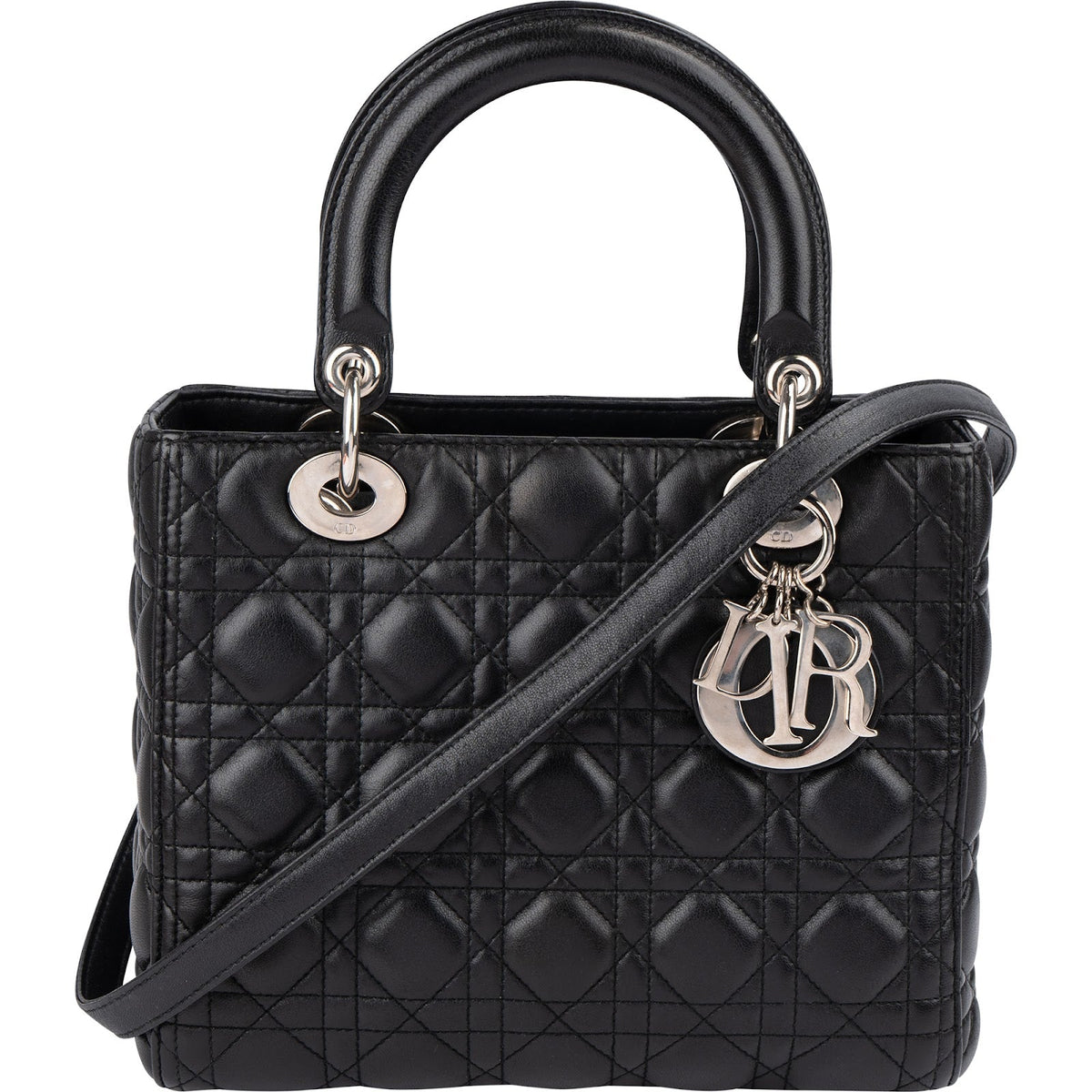Christian Dior Black Quilted Lambskin Lady Dior Handbag