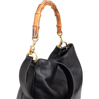 Gucci Black Leather Bamboo Handle Handbag