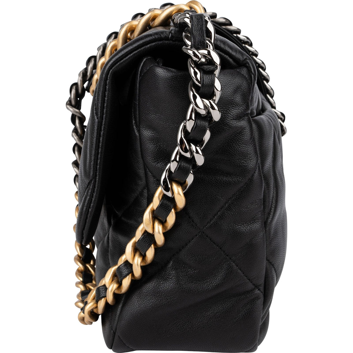 Borsa a tracolla Chanel 19 grande in pelle di agnello trapuntata con patta singola
