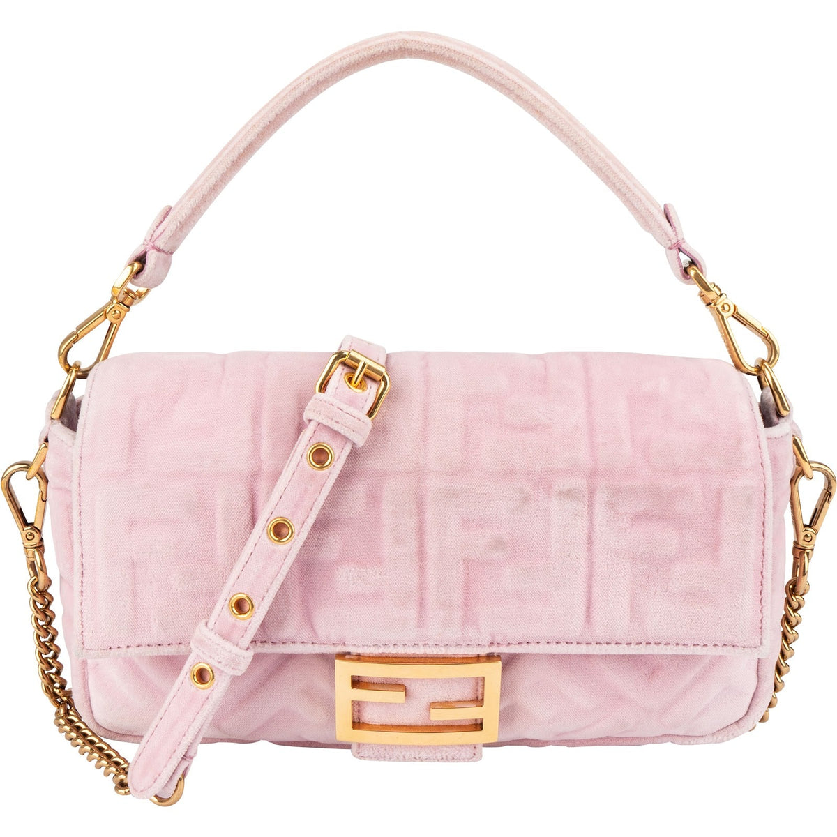 Fendi Monogram FF Embossed Baguette aus Wildleder und Leder – Vorderansicht