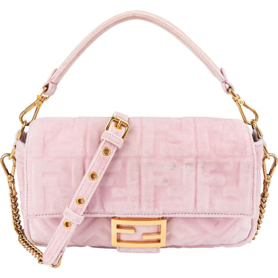 Borsa a tracolla Baguette Fendi in camoscio con monogramma FF in rilievo