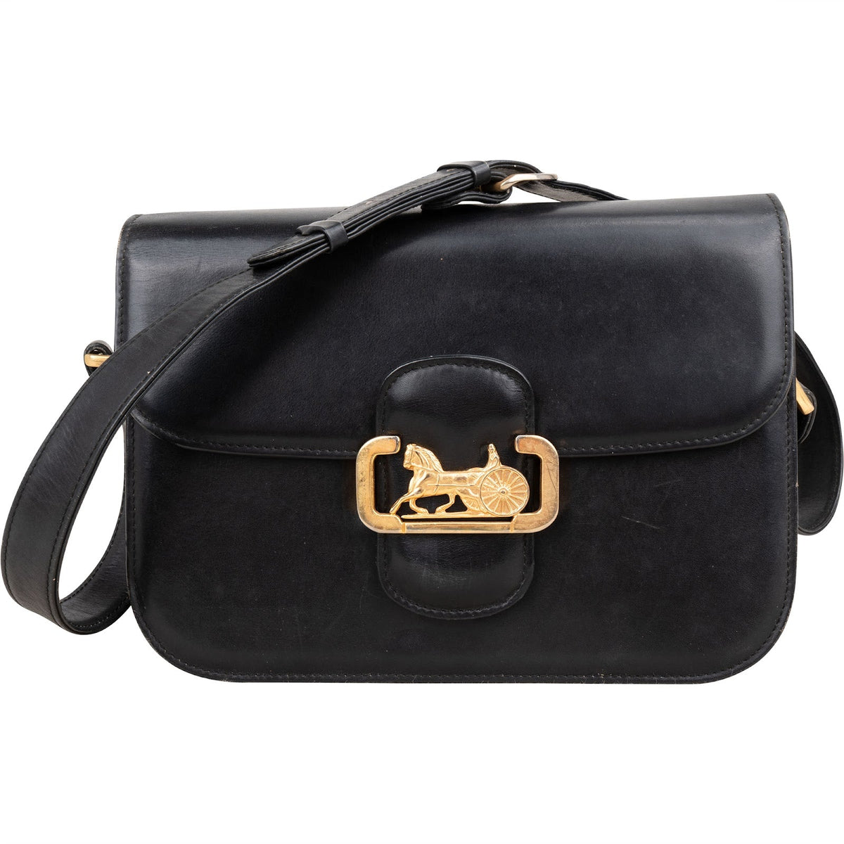 Sac porté épaule Céline à rabat Triomphe en veau box et motif Horse Carriage