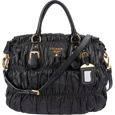 Prada Black Matelassé Nappa Leather Gaufre Satchel Handbag