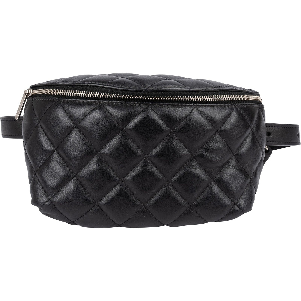 Chanel Uniform Belt Bag aus schwarzem gestepptem Lammleder – Vorderansicht