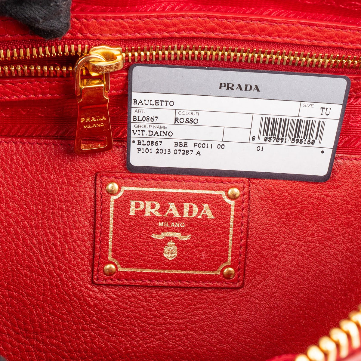 Borsa bauletto Prada in pelle Vitello Daino rossa