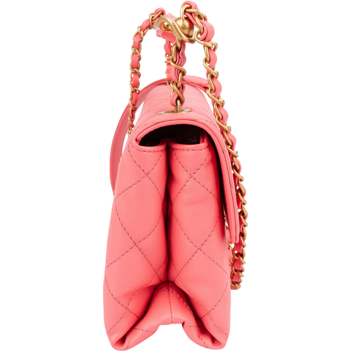 Chanel roze lederen gewatteerde lamsleren Top Handle Single Flap handtas