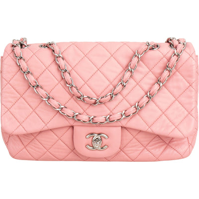 Chanel Quilted Soft Lambskin Palladium Jumbo Single Flap Crossbody Bag