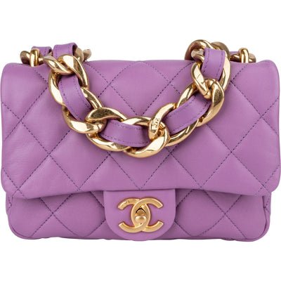 Chanel Quilted Lambskin Chunky Chain Rectangular Flap Shoulder Bag