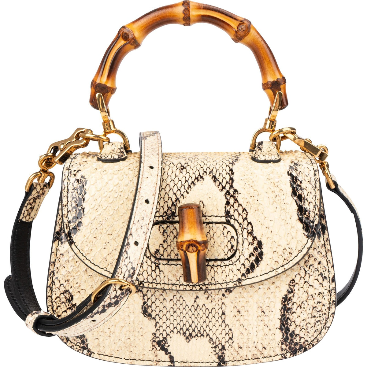 Gucci Multicolor Python Leather Bamboo 1947 Mini Top Handle Handbag