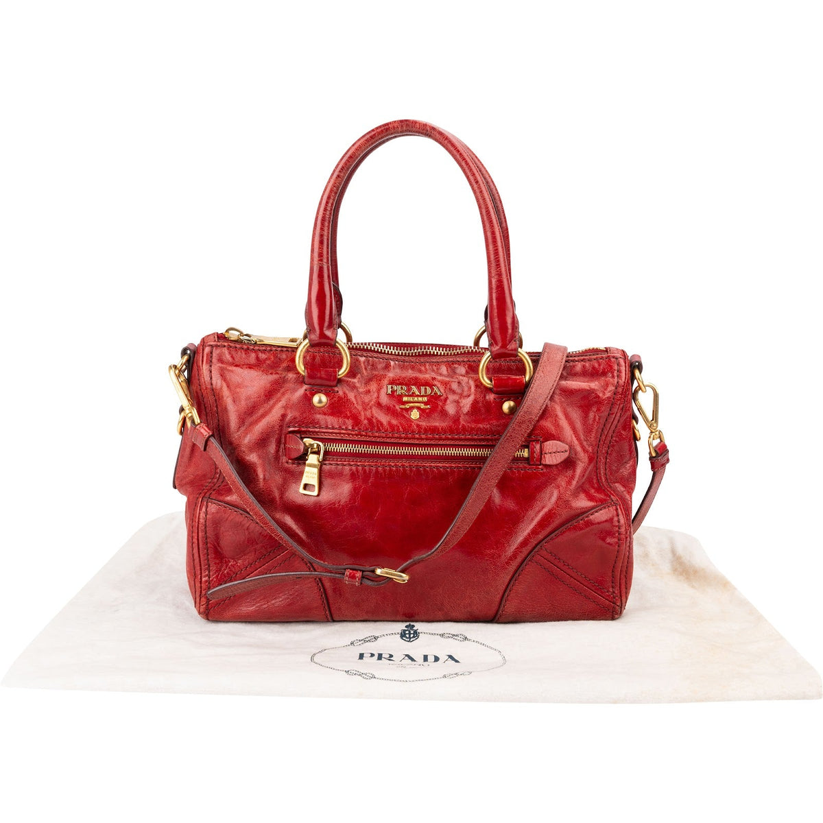 Borsa a mano Prada Bauletto in pelle Vitello Lux rossa