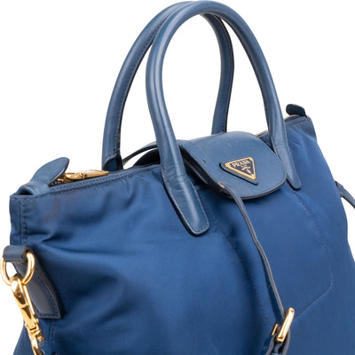 Borsa a mano a tracolla Prada Blue Tessuto Saffiano Triangle Tote