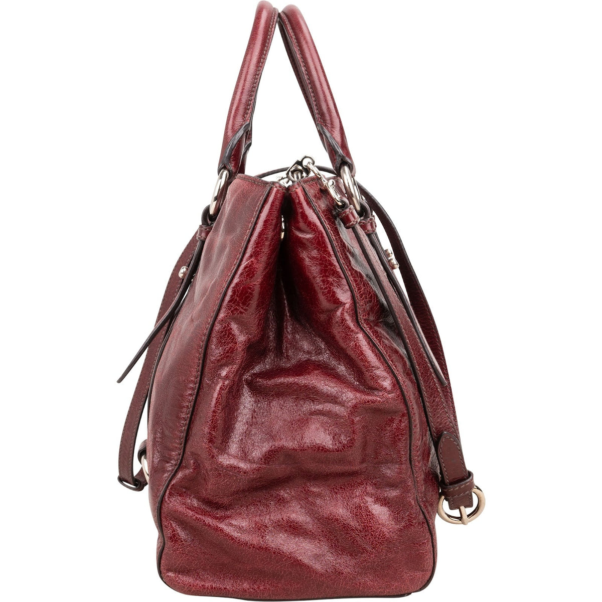 Miu Miu Vitello Lux Shine Leather Tote Buckle Handbag