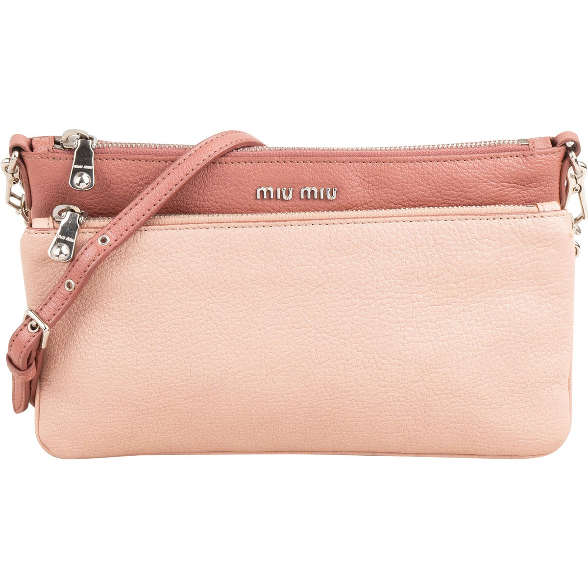 Miu Miu Grained Double Zip aus Leder – Vorderansicht